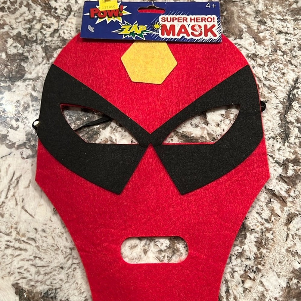 Red black and yellow super hero mask for ages 4 and up Regent products Crop.